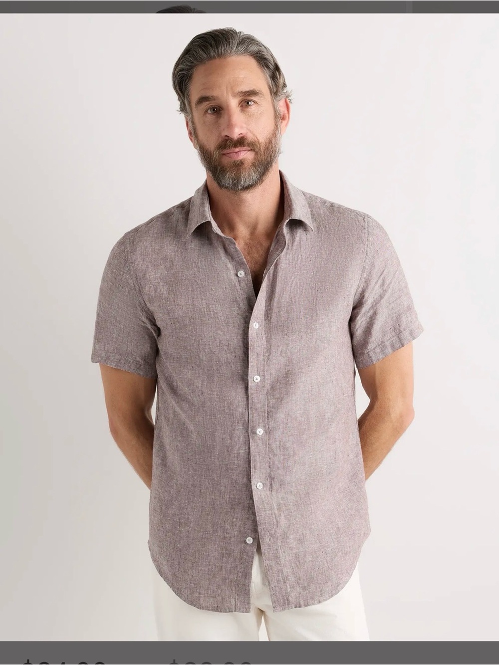 Quince Short-Sleeve Linen Button-Down Shirt in Heathered Mauve